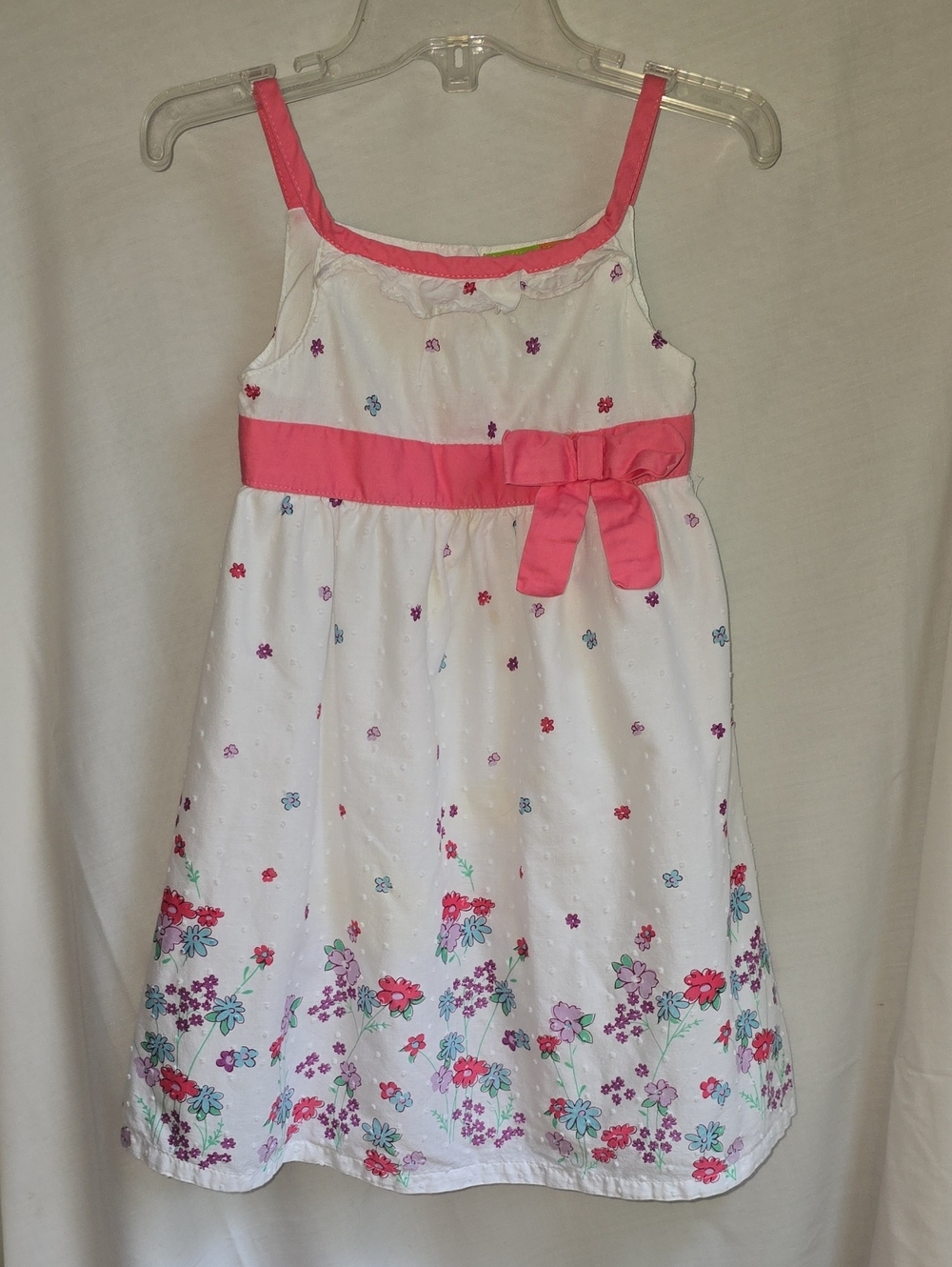 Penelope Mack White Sundress with Pink Sash and Floral Hem